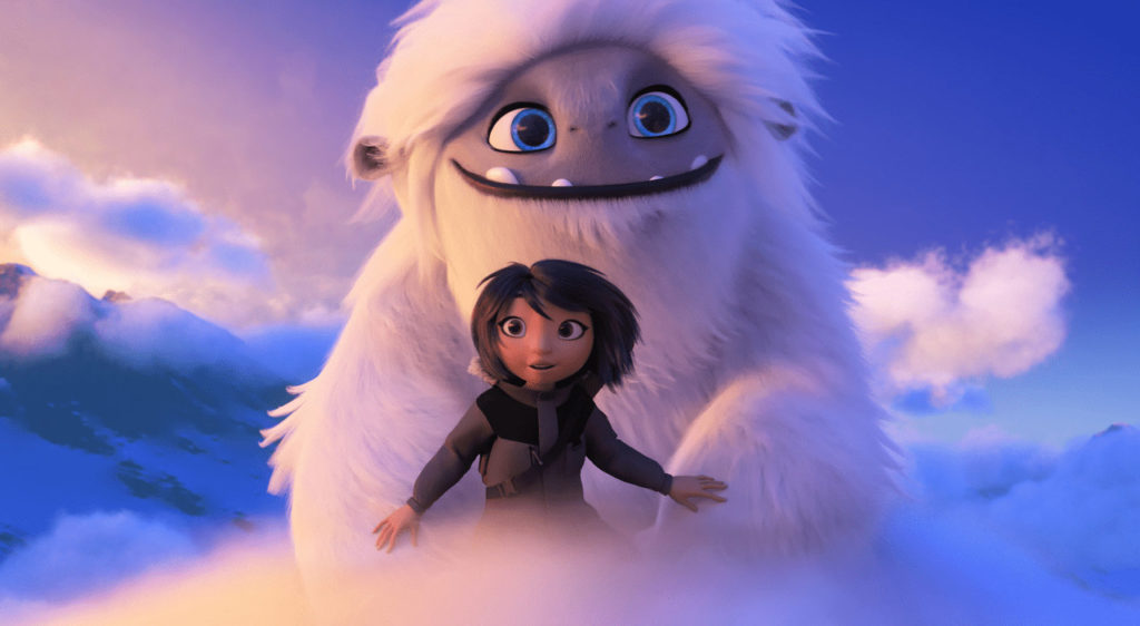 An animated still from the movie Abominable showing lead character Yi and the titular Abominable creature.