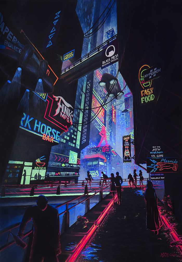 The painting Cyberpunk City by artist Martina of Nerdforge.