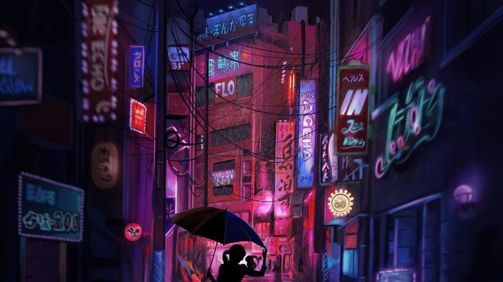 A picture of the painting Japanese City at Night by Flo.