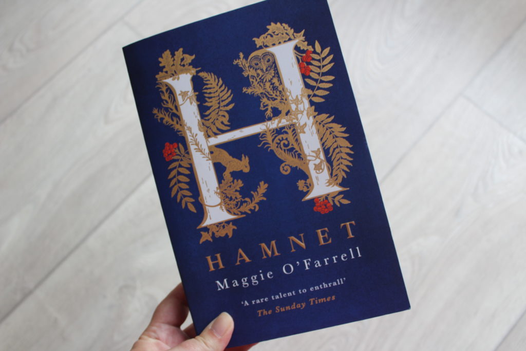 A close up photo of the cover of Hamnet by Maggie O'Farrell