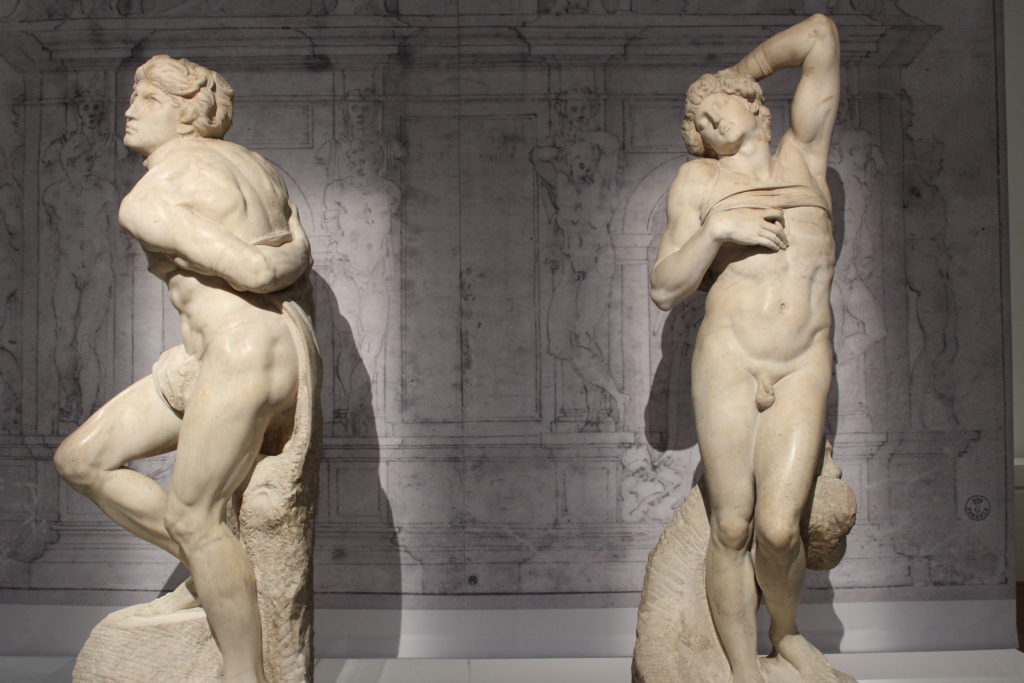 A photo of Dying Slave and Rebellious Slave by Michelangelo.