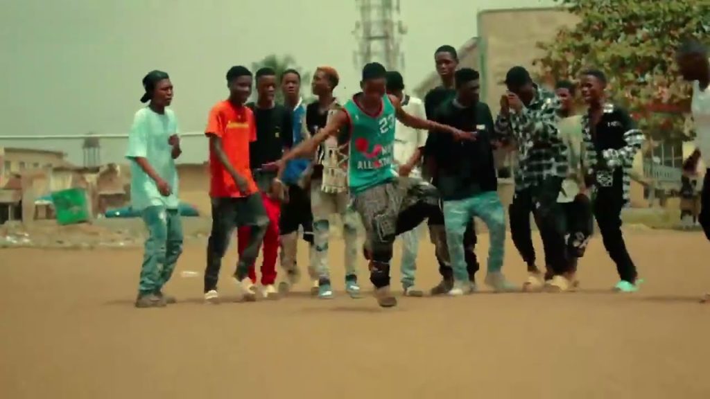 A photo still from the video of Lagos dancers dancing Zazu legwork.