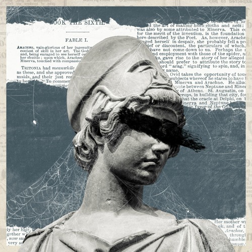 The show image for God Catcher. It show a statue of a Greek God with a black scratch across the eyes and written type across the back.