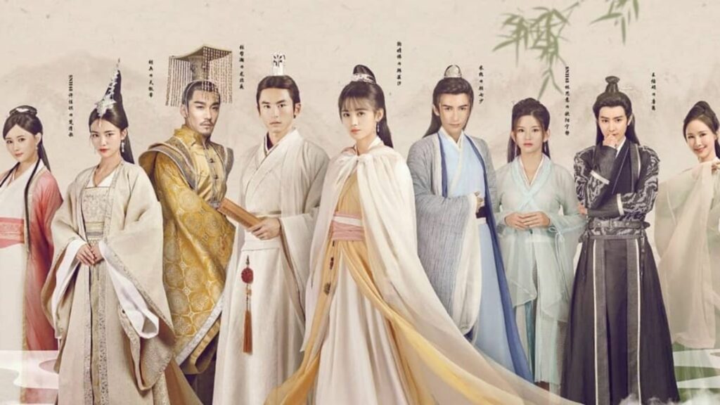 A promotional photo for Legend of Yun Xi. It shows nine main cast members standing in a line, in costume, looking at the camera.